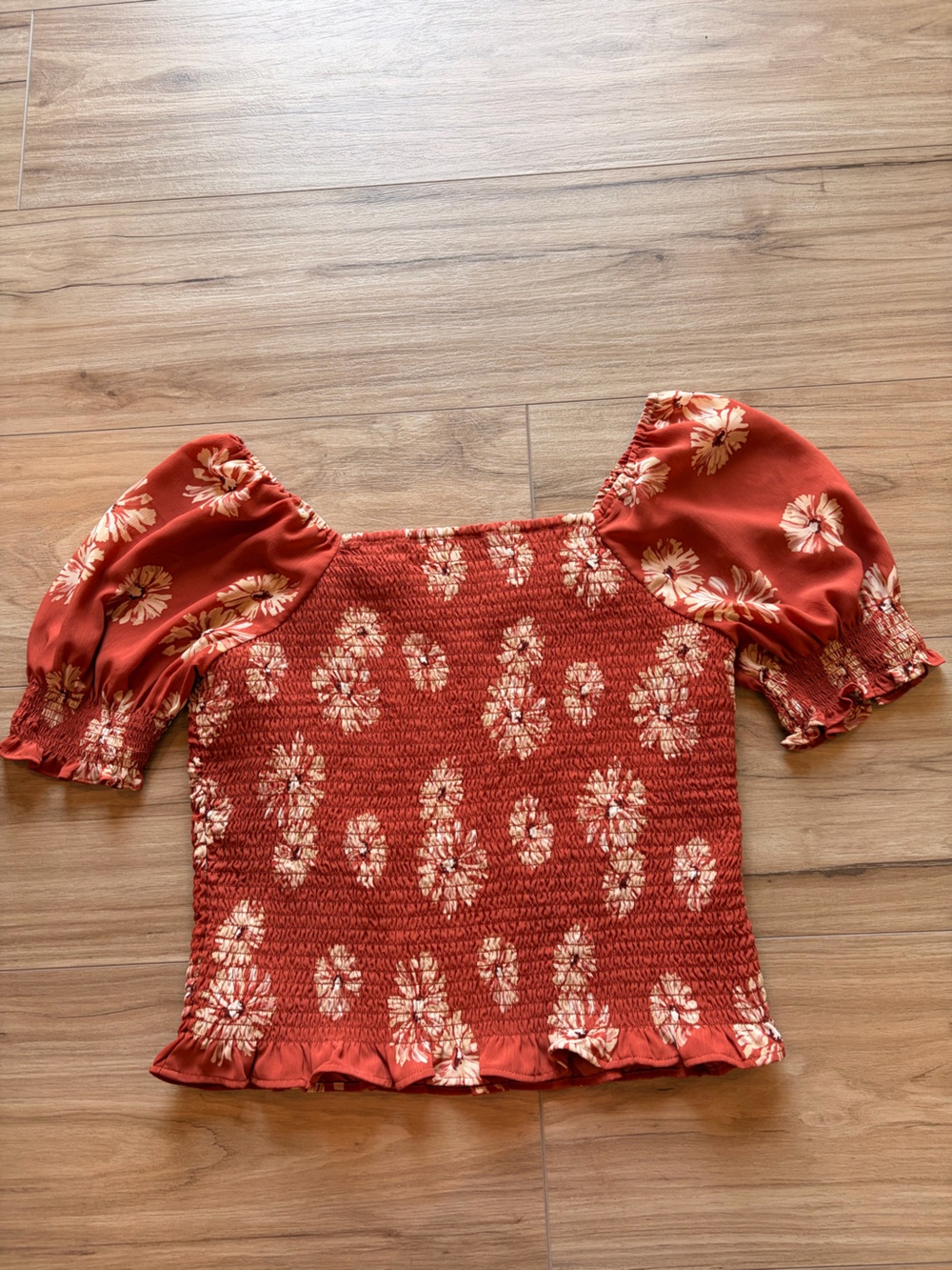 Madewell Smocked Floral Puff Sleeve Top Rust Orange Size Medium - Picture 6 of 7